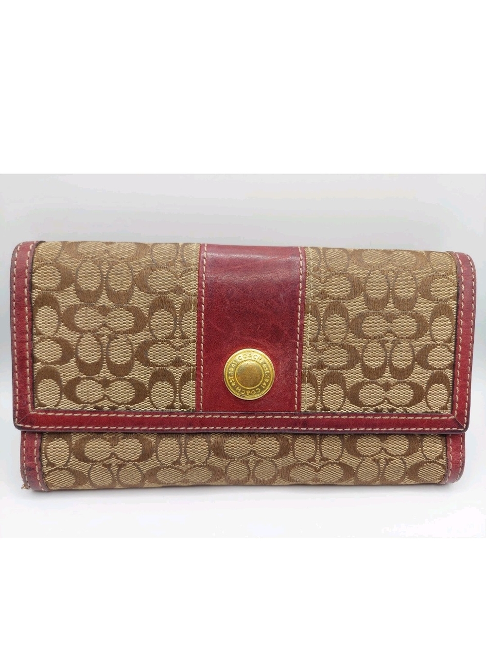 Coach Signature Jacquard Canvas/Leather Continental Trifold Wallet